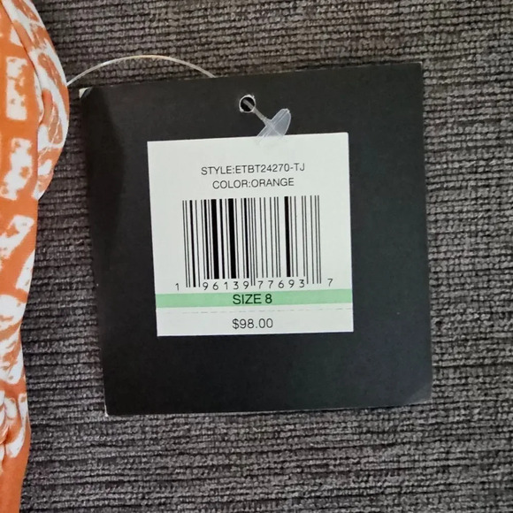 Ellen Tracy Orange Print key hole High Neck Over-The-Shoulder One Piece Swimsuit - Picture 12 of 15